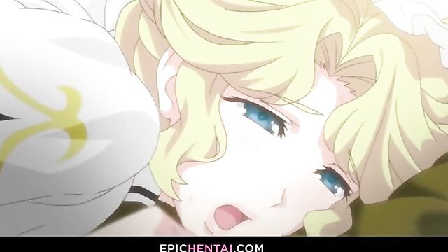 Blonde anime maid with tongue out in erotic closeup hentai waifu porn