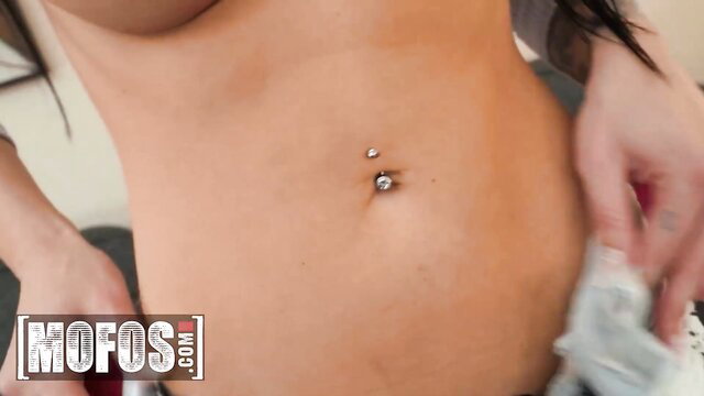 Sabrina Valentine navel piercing tease, big tits delivery tip