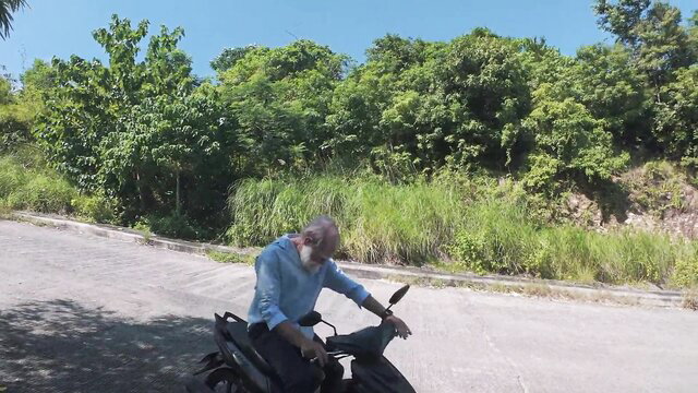 Grandpa rides scooter on hill, MaikaMann in AshiaHo alien dick mouth stretch