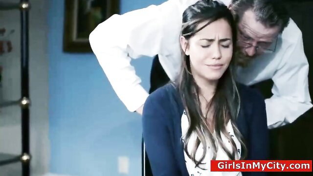 Latina Lina crying as older man gropes her from behind in confession scene
