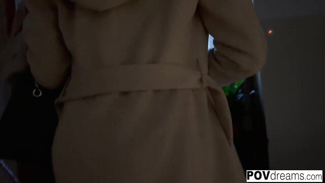 German sexy blond tourist in coat picked up on Prague streets POV