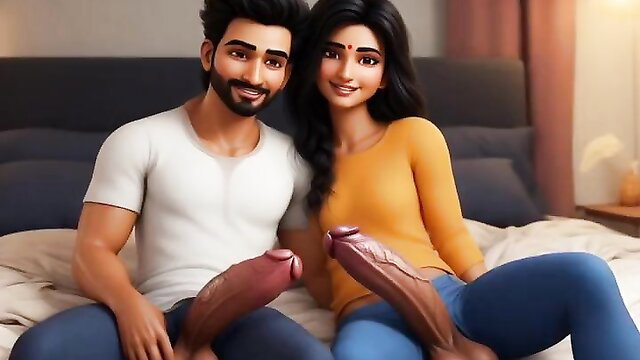 Desi Indian stepmom footjobs big cock with horny boy on bed