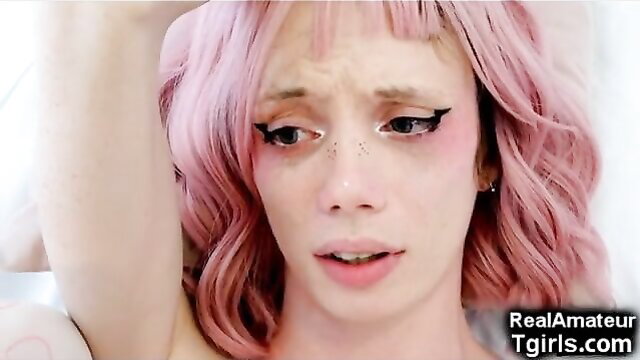 Pink-haired kawaii teen trap with teary eyes in HD BBC video