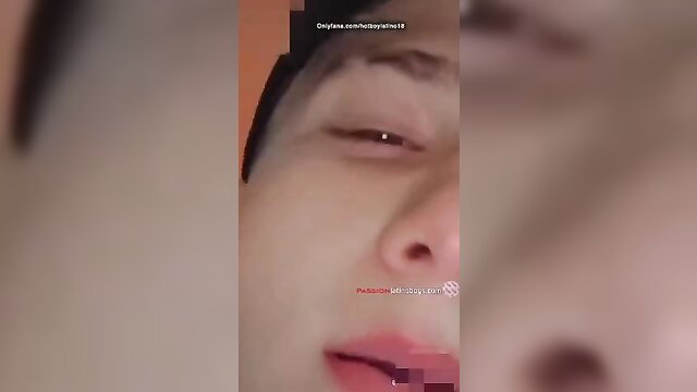 Hot Asian guy close-up POV face with dilated pupils and tongue out, amateur cumshot tease