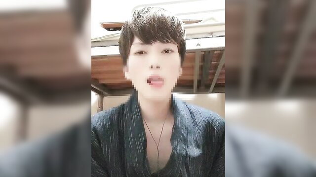 Hot Japanese guy in yukata sticks out tongue, deep kiss tease