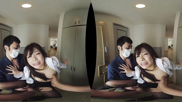 Asian teen in mask POV rough sex with man grabbing her