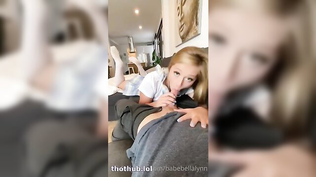 Bellalynn blonde teen gives sloppy BG blowjob after school