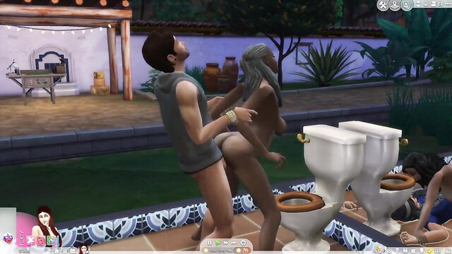 Granny enjoys wild sex with young stud in Sims 4 animation
