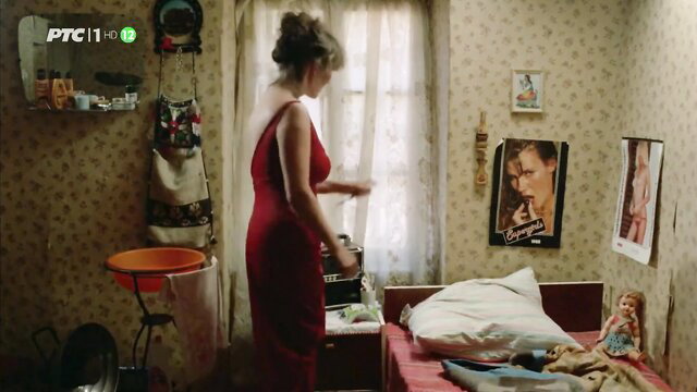 Dobrila Cirkovic in red dress in bedroom, Lepota poroka 1986