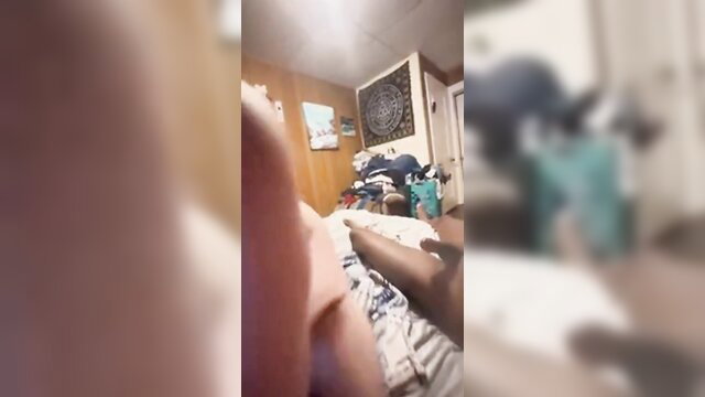 Amateur POV black bull's cock near white girl's mouth, messy bedroom