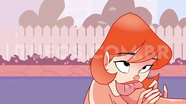 Redhead hentai girl Dona Maria licks cock in epic blowjob battle