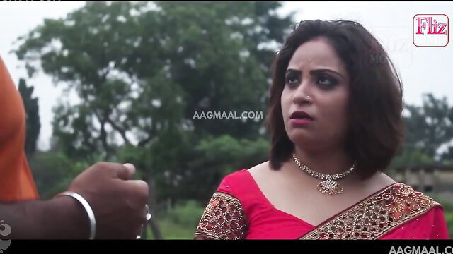 Indian MILF in red saree shocked by man's grab, Kasturi FlizMovies hot series