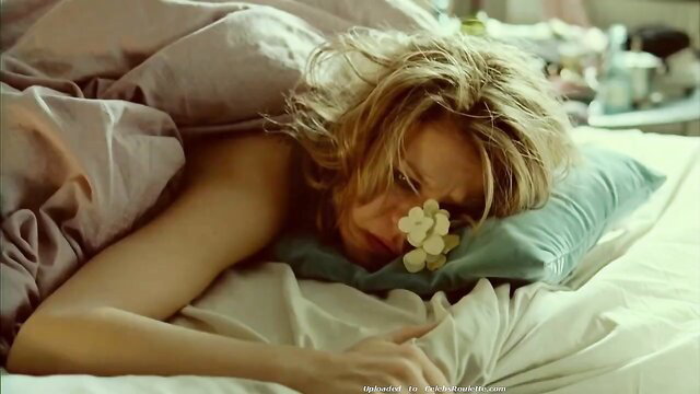 Mille Dinesen blonde sleeping nude with flower on eye in Nynne 2005