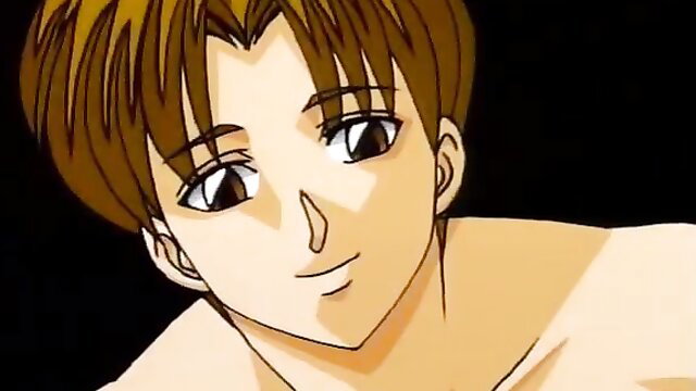 Anime boy with brown hair smiling shirtless in Hokenshitsu de Aimashou JAV thumbnail