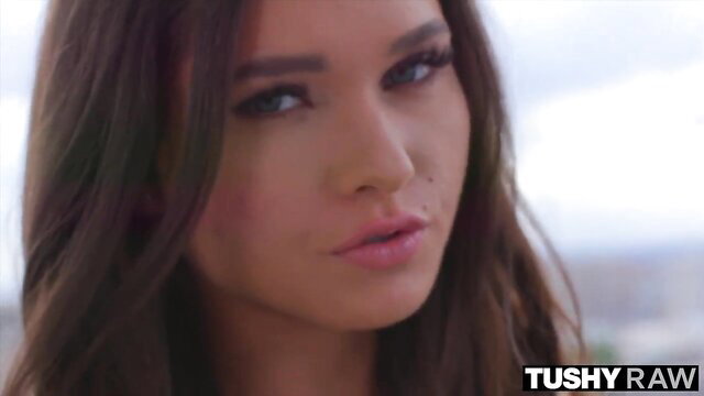 Zoe Bloom closeup, seductive brunette beauty from Tushy Raw