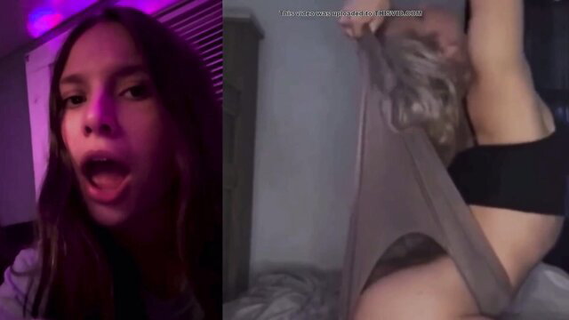 Two hot girls react to atomic wedgie, one screaming in purple light