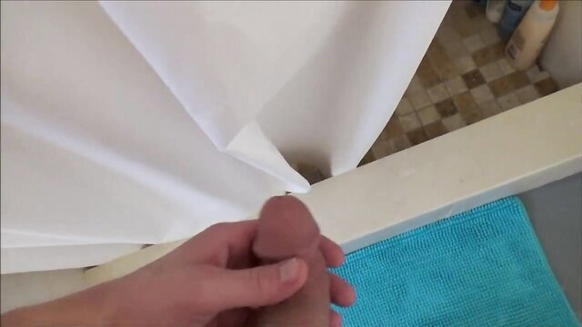 POV closeup of hand stroking hard cock in shower, Cory mom stepson affair