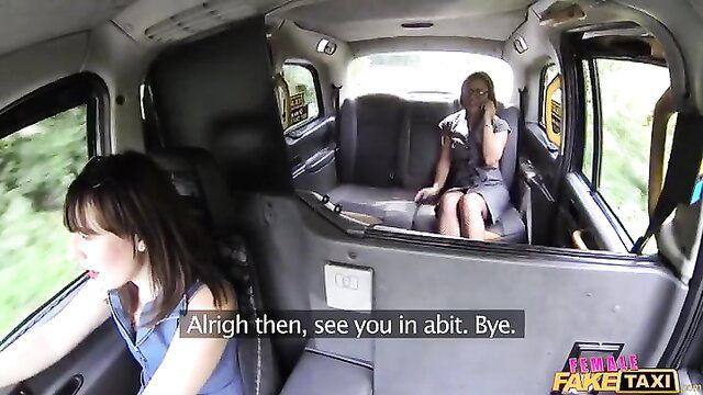 Jamie Ray on phone in Fake Taxi cab, sexy dress upskirt view