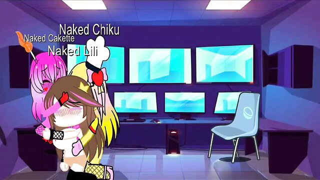 Naked anime loli girls Chiku, Lilli, Kate hug in cream pies orgy