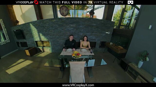 Valentina Nappi curvaceous in Matrix cosplay at dinner table