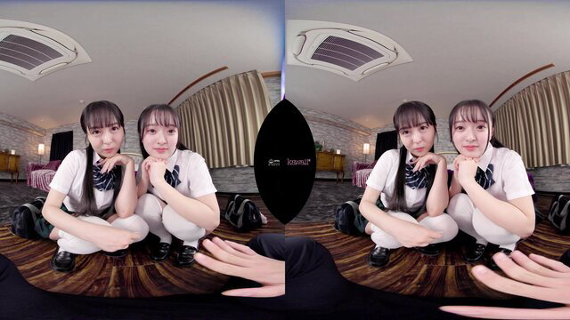 Twin Japanese schoolgirls in uniforms kneeling POV VR for KA VR 456 A