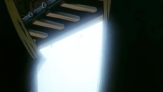 Dramatic anime hentai girl on metal ladder with glowing light, Sword For Truth