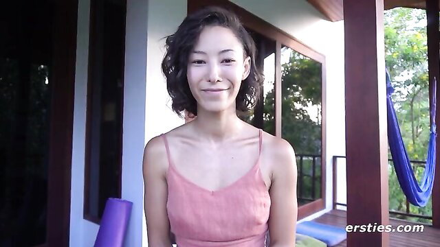 Kira Japanese amateur solo in pink slip on yoga mat Ersties