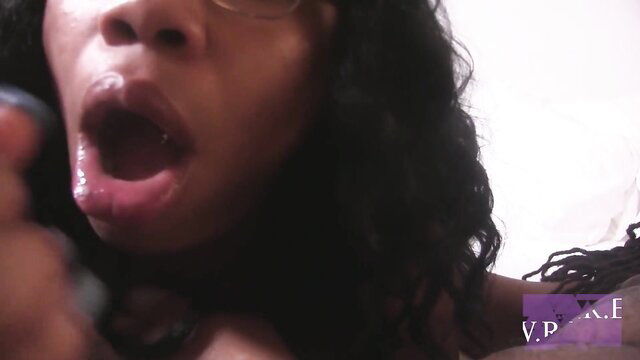 Closeup of Mia's open mouth in Dark-Hued Thot cuckold scene