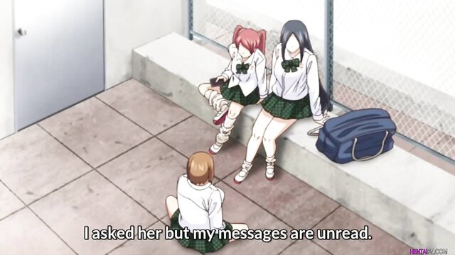 Cute Japanese schoolgirls in uniforms chatting on bench, gal and kyonyuu friends