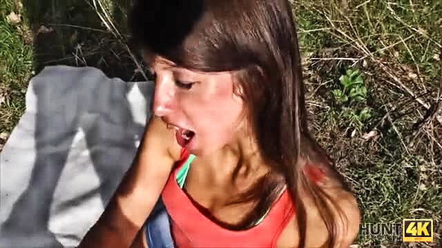 Susan Ayn slender teen sucking cock outdoors in Hunt4K anal cuckold video