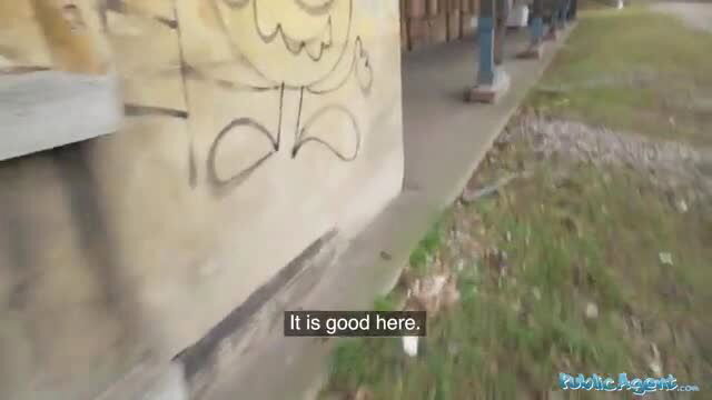 18YO Euro cutie with graffiti smiley in outdoor earning cash spot