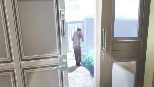 Amanda Panda at door in tight school uniform, teasing ass view, JAV ep 1