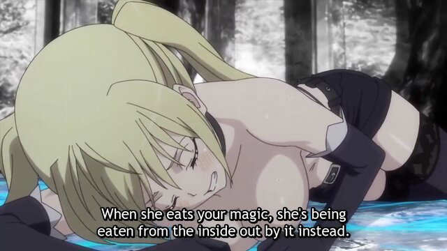 Trinity Seven hentai girl nude on floor, eating magic from inside out