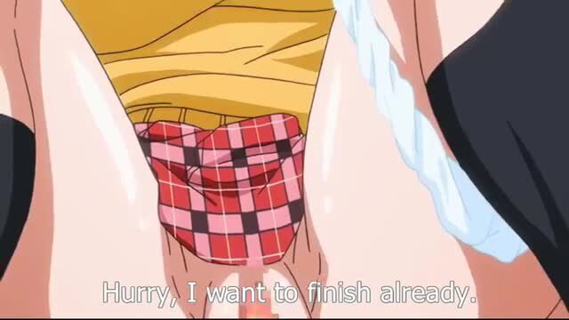 Anime girl in plaid panties spreading thighs, hentai closeup