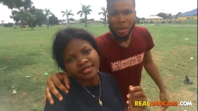 Cute African couple posing outdoors before hardcore sex